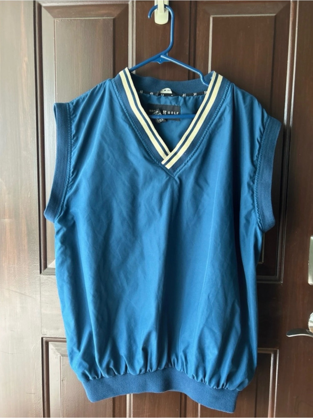 Haggar Blue Sleeveless V-Neck Golf Vest with White Trim